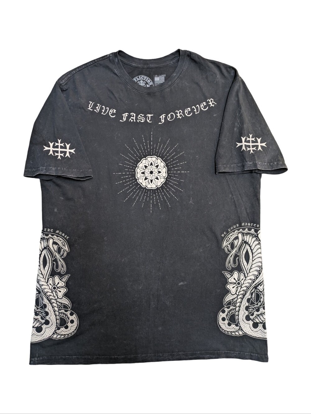Affliction Live Fast Forever Grunge Biker Black Faded Graphic Tee Size XXL